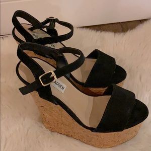 Steve Madden Black Cork Wedges